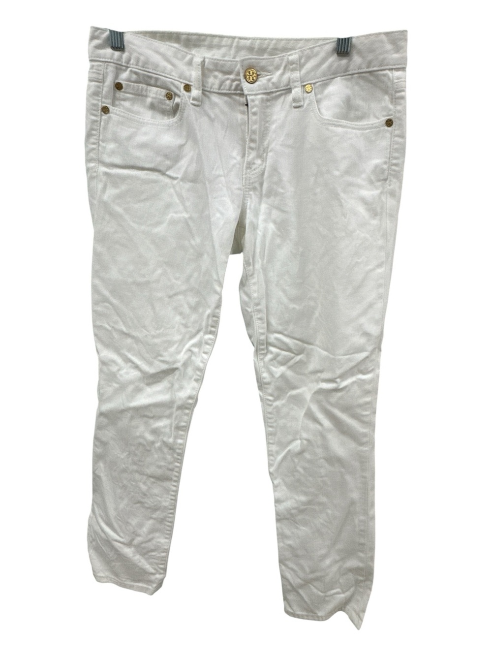 Tory Burch White Skinny Jeans with Gold-Tone Hardware